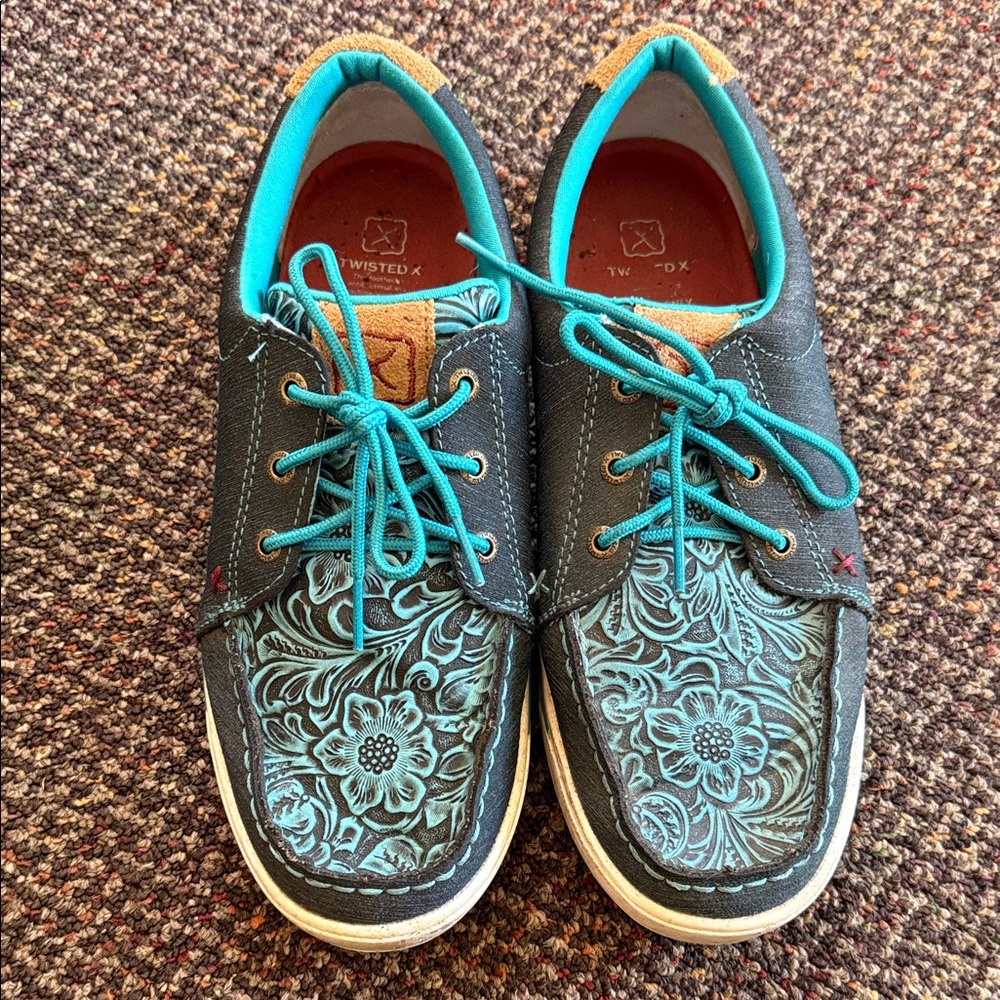 Twisted X Floral Sneakers - Teal and Black